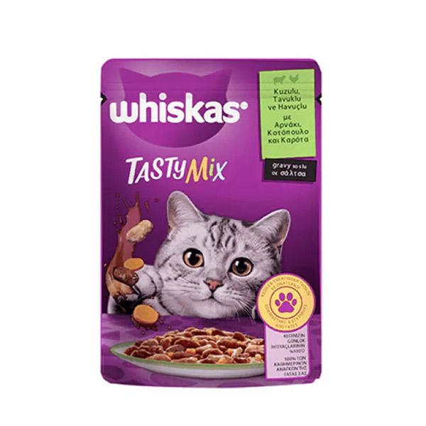 پوچ گربه با طعم بره و مرغ خورشتی ویسکاس 85 گرم – Whiskas Lamb