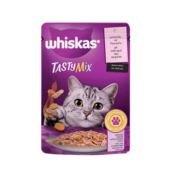 پوچ گربه با ماهی سالمون و هویج خورشتی ویسکاس 85 گرم – Whiskas Salmon