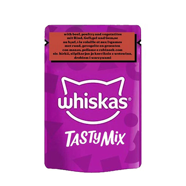 پوچ گربه با طعم گوشت و طیور و سبزیجات گروی ویسکاس 85 گرم – Whiskas
