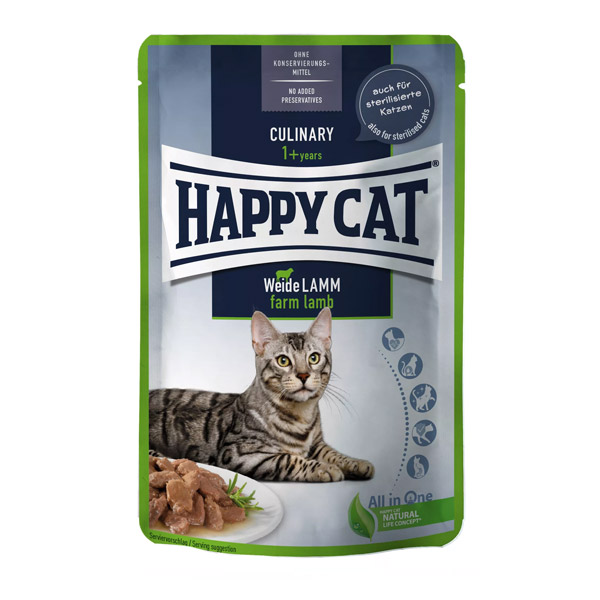 پوچ گربه با طعم گوشت بره در سس هپی کت – Happy Cat Farm Lamb