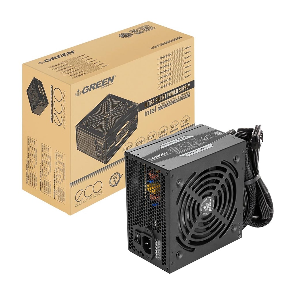 منبع تغذیه کامپیوتر گرین مدل GREEN GP600A-ECO Rev3.1