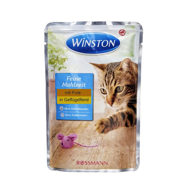 پوچ گربه با طعم بوقلمون در آب طیور وینستون – Winston
