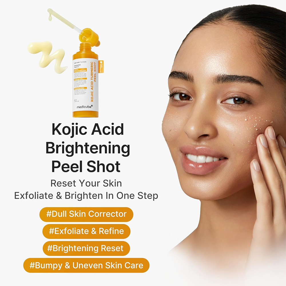 سرم پیل شات کوجیک اسید و زردچوبه مدی کیوب لایه بردار ملایم و روشن کننده قوی پوست medicube Kojic Acid Turmeric Peel Shot — تصویر ۳