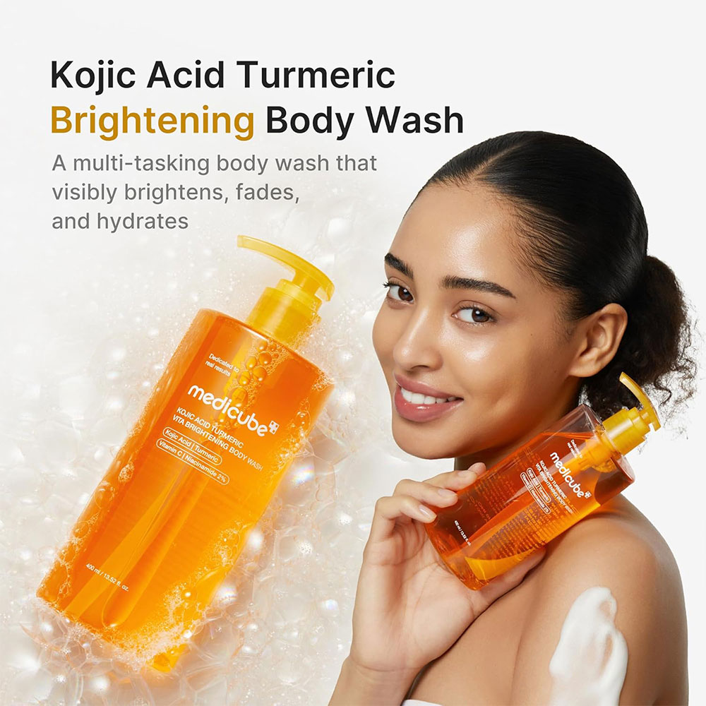 شوینده لایه بردار ملایم و روشن کننده بدن کوجیک اسید و زردچوبه مدی کیوب Medicube Kojic Acid Turmeric Brightening Body Wash — تصویر ۳