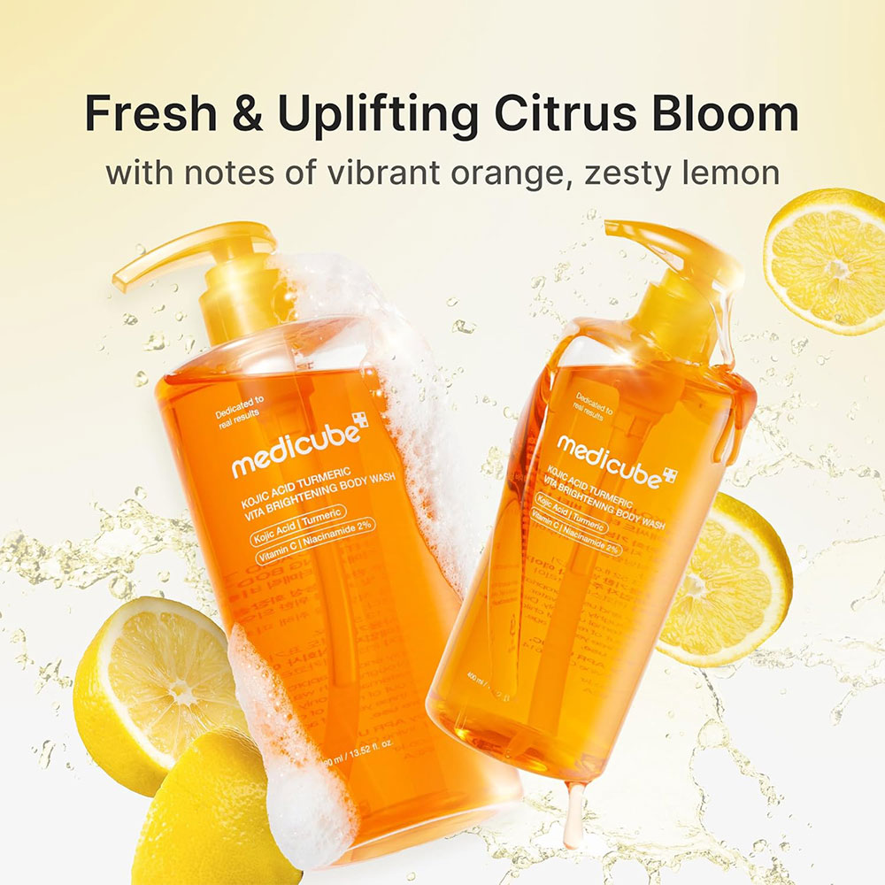 شوینده لایه بردار ملایم و روشن کننده بدن کوجیک اسید و زردچوبه مدی کیوب Medicube Kojic Acid Turmeric Brightening Body Wash — تصویر ۶