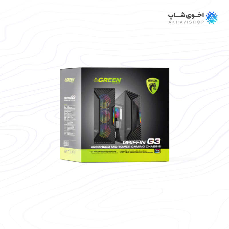 کیس گیمینگ گرین مدل G3 Griffin+ با پنل شفاف و پشتیبانی از خنک‌کننده آبی — تصویر ۴