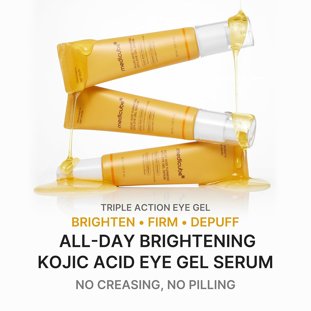 سرم ژلی دور چشم کوجیک اسید و زردچوبه مدی کیوب ضد پف و روشن کننده Medicube Kojic Acid Turmeric Vita Eye Gel Serum — تصویر ۳