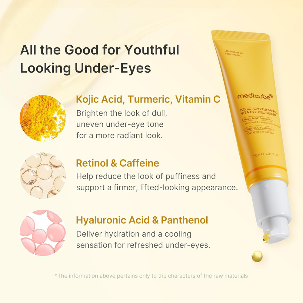 سرم ژلی دور چشم کوجیک اسید و زردچوبه مدی کیوب ضد پف و روشن کننده Medicube Kojic Acid Turmeric Vita Eye Gel Serum — تصویر ۵