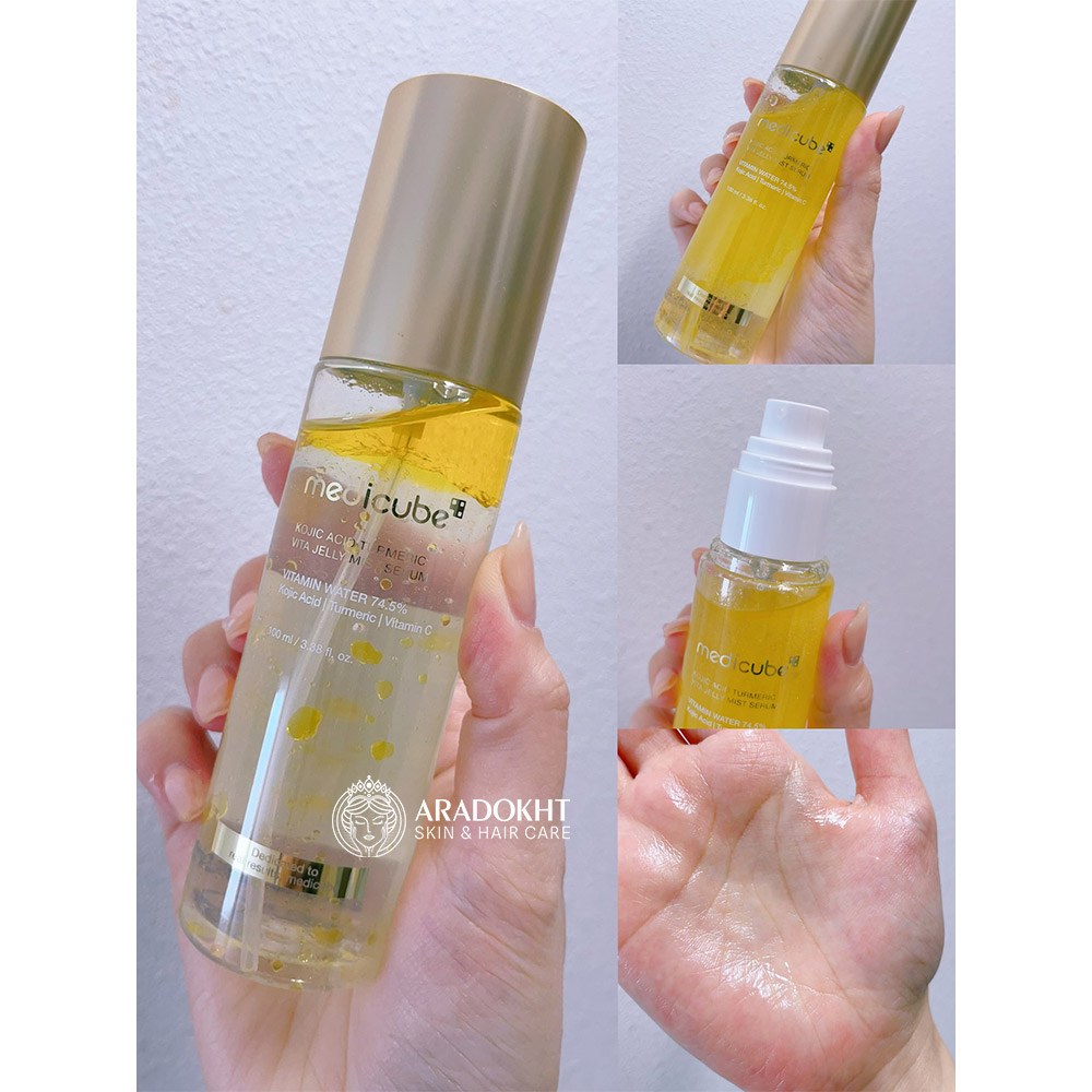 میست سرم ژلی کوجیک اسید و زردچوبه مدی کیوب روشن کننده و تسکین دهنده پوست Medicube Kojic Acid Turmeric Vita Jelly Mist Serum — تصویر ۳