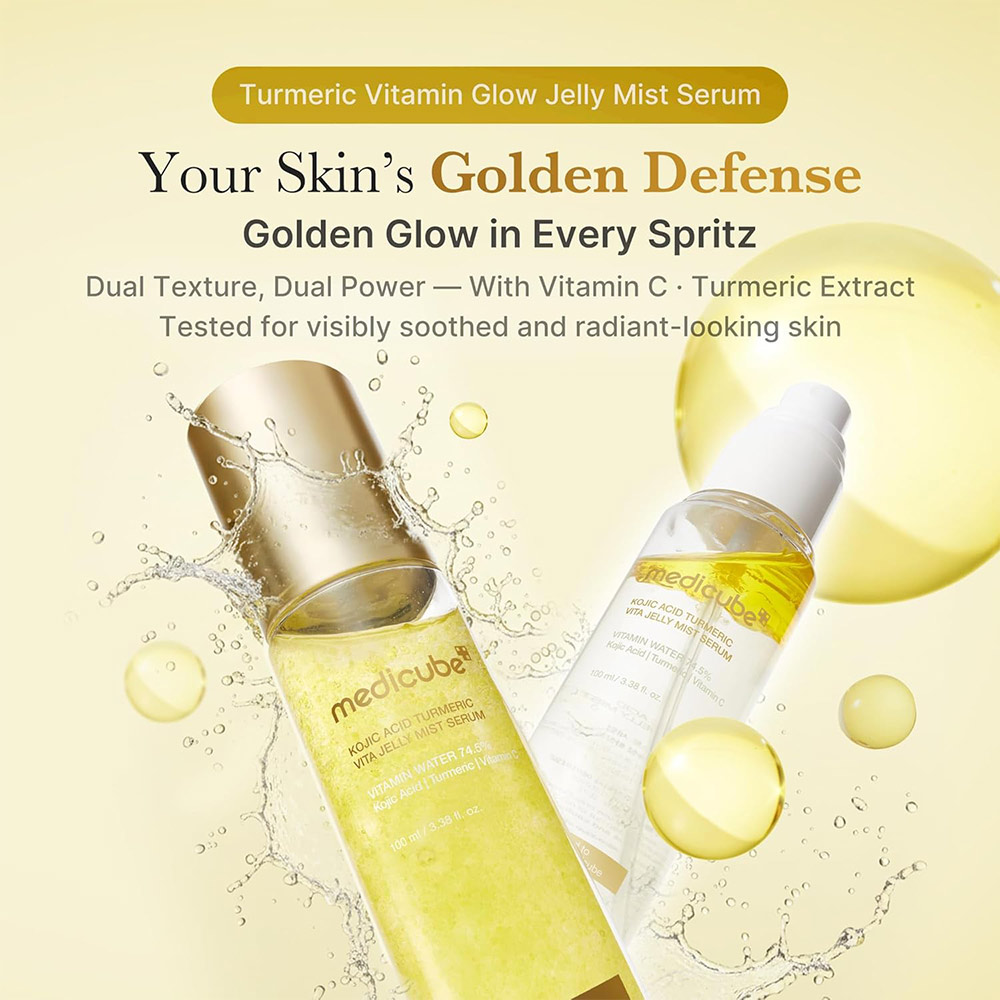 میست سرم ژلی کوجیک اسید و زردچوبه مدی کیوب روشن کننده و تسکین دهنده پوست Medicube Kojic Acid Turmeric Vita Jelly Mist Serum — تصویر ۴