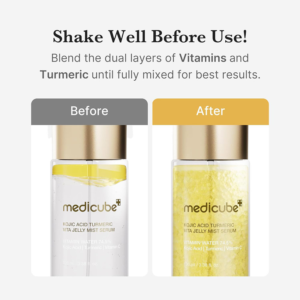 میست سرم ژلی کوجیک اسید و زردچوبه مدی کیوب روشن کننده و تسکین دهنده پوست Medicube Kojic Acid Turmeric Vita Jelly Mist Serum — تصویر ۸