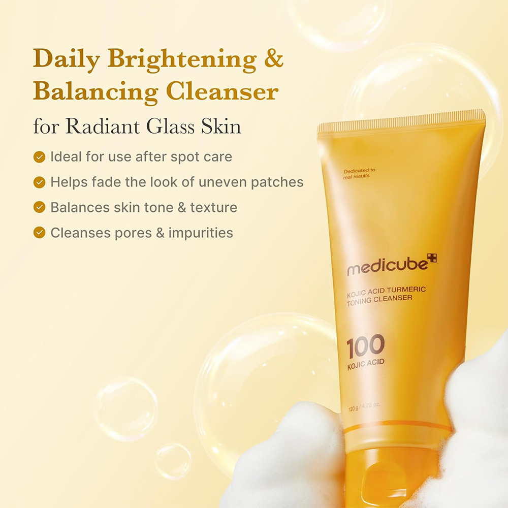 فوم شوینده کپسولی کوجیک اسید و زردچوبه مدی کیوب روشن کننده و تسکین دهنده پوست Medicube Kojic Acid Turmeric Toning Cleanser — تصویر ۶