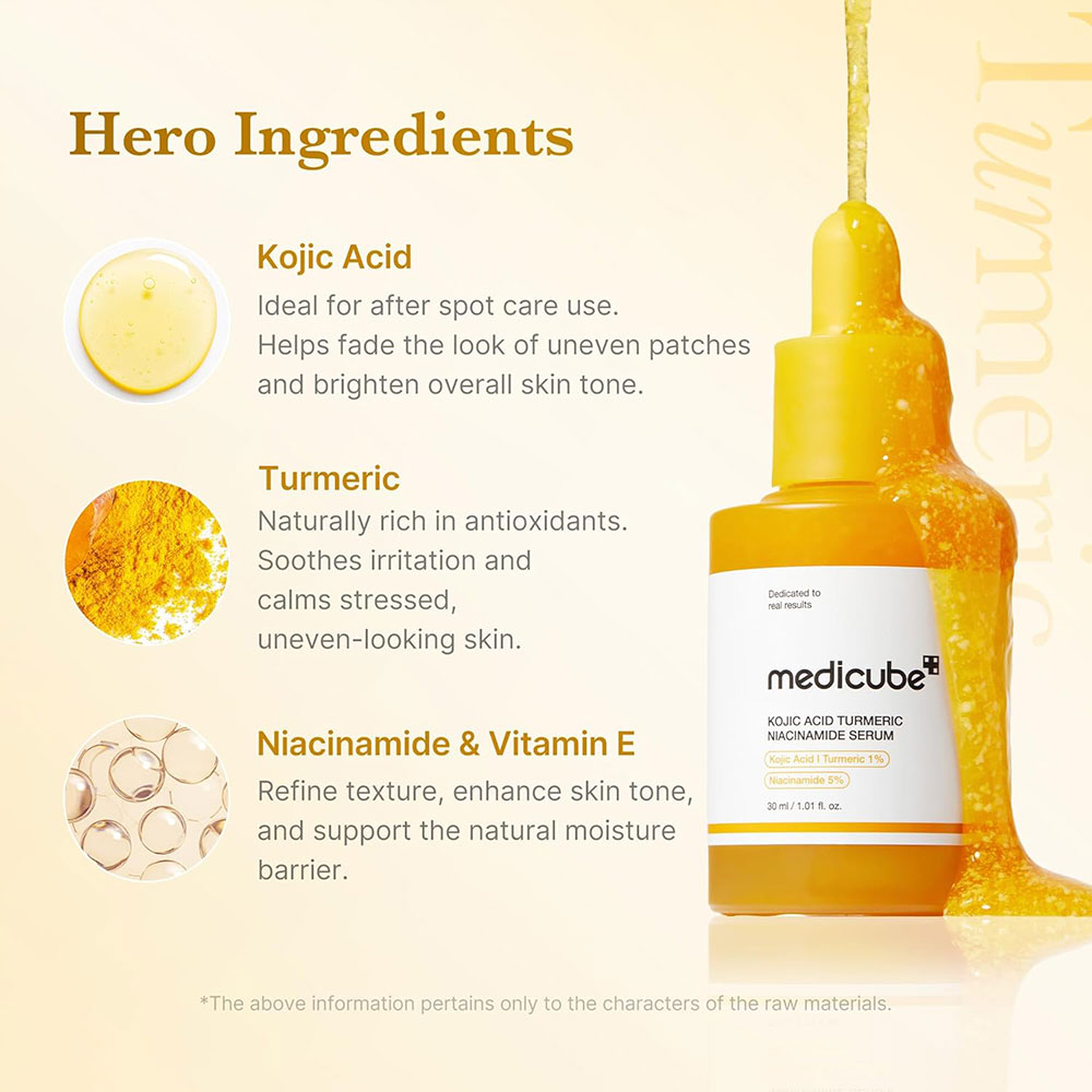 سرم ضد لک و روشن کننده کوجیک اسید و نیاسینامید مدی کیوب Medicube Kojic Acid Turmeric Niacinamide Serum — تصویر ۷
