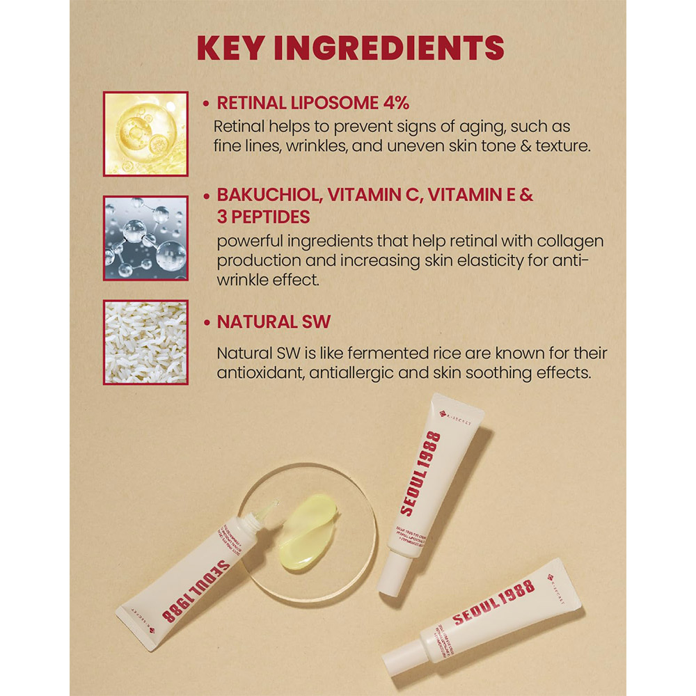 کرم دور چشم سئول 1988 لیپوزوم رتینال و بین کی سکرت K-SECRET SEOUL 1988 Eye Cream Retinal Liposome 4% + Fermented Bean — تصویر ۶