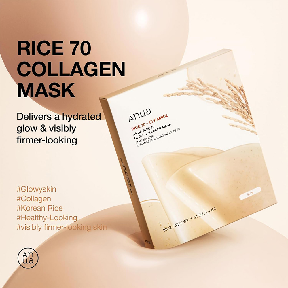 ماسک ورقه ای برنج و کلاژن آنوا مرطوب و درخشان کننده پوست Anua Rice 70 Glow Collagen Mask — تصویر ۳