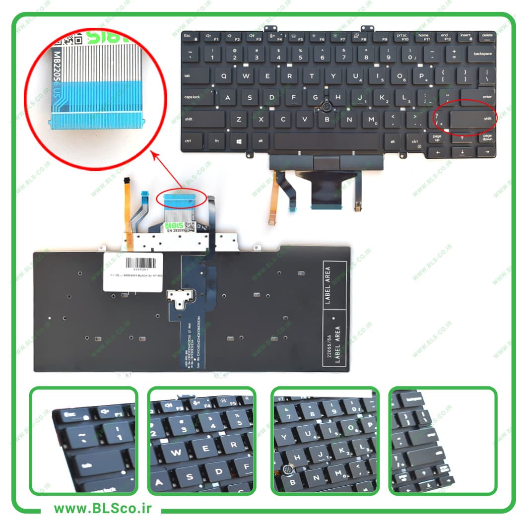 کیبورد لپ تاپ دل Dell Latitude 5400 مشکی بکلایت‌ دار با موس