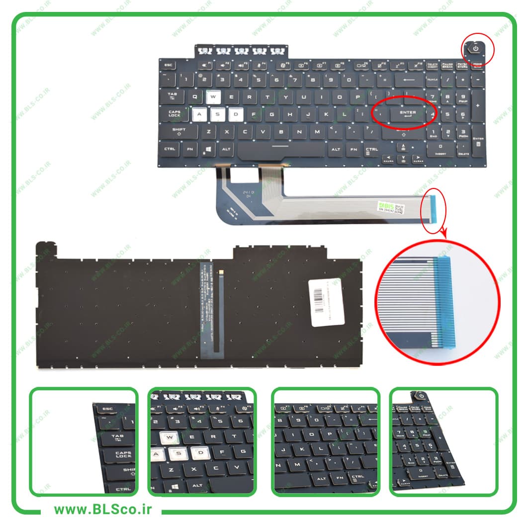 کیبورد لپ تاپ ایسوس Asus TUF FA506 مشکی بکلایت‌دار با کلید پاور