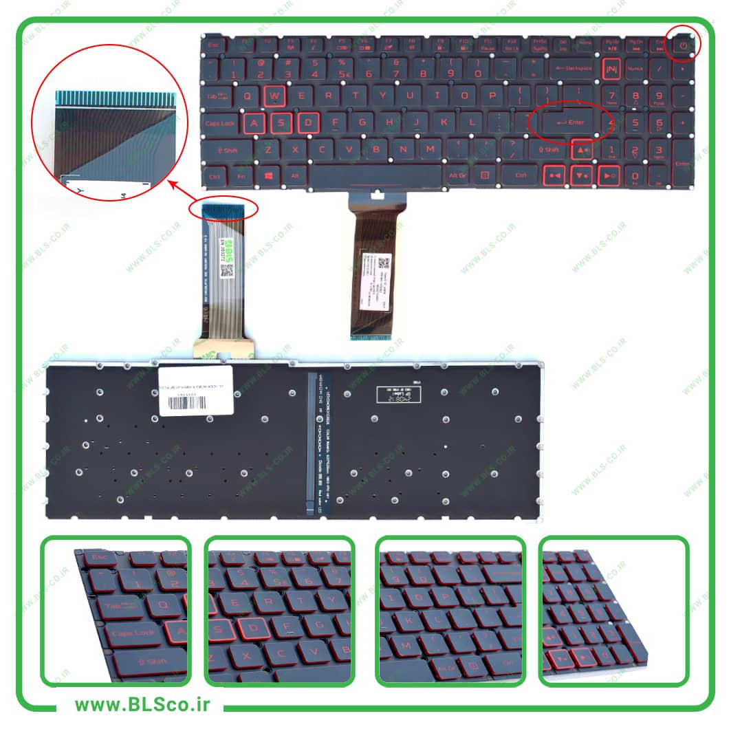 کیبورد لپ تاپ ایسر Acer Nitro 5 AN515-43 با کلید پاور و بکلایت قرمز