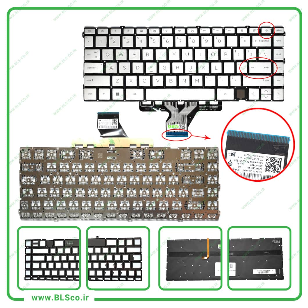 کیبورد لپ تاپ اچ پی HP Envy X360 نقره‌ای بکلایت‌دار
