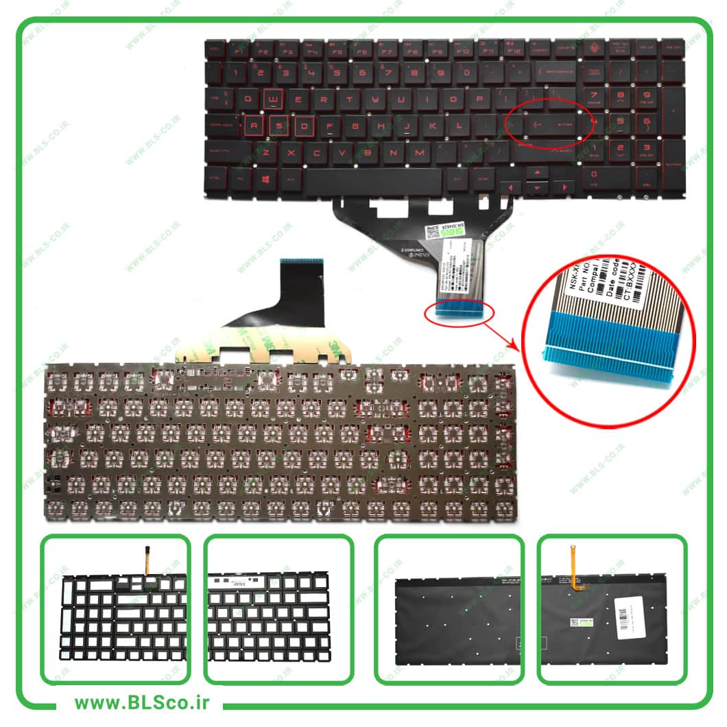 کیبورد لپ تاپ اچ پی HP Omen 15-DC مشکی بکلایت‌دار قرمز — تصویر ۲
