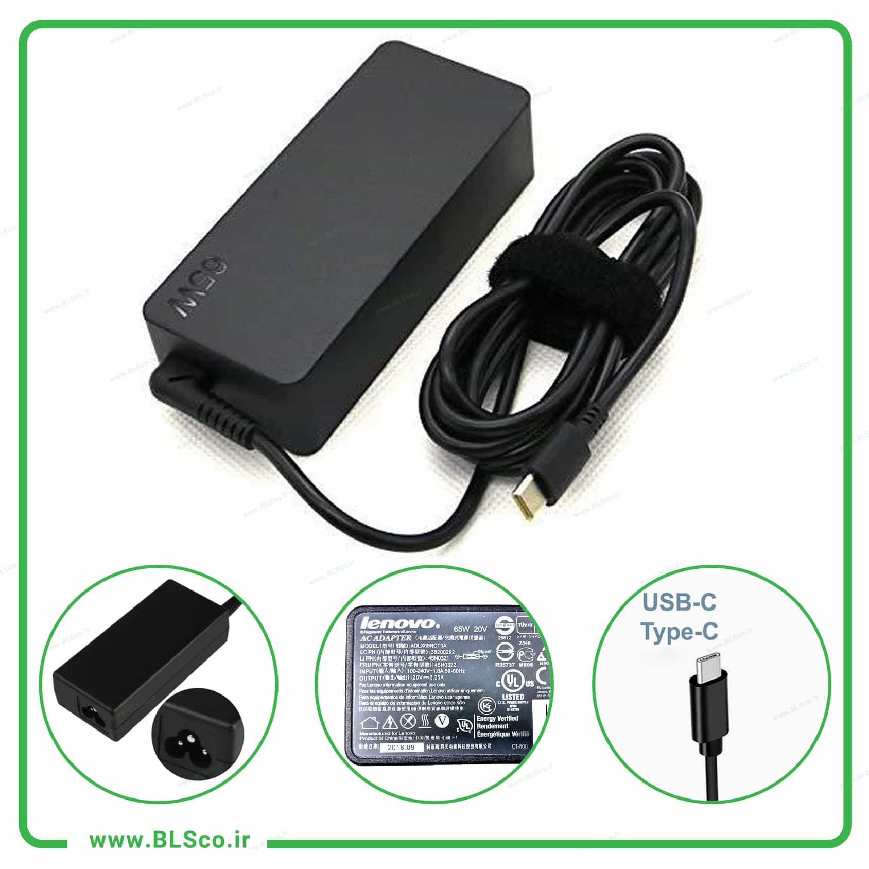 شارژر لپ تاپ لنوو Lenovo Type C 20V 3.25A