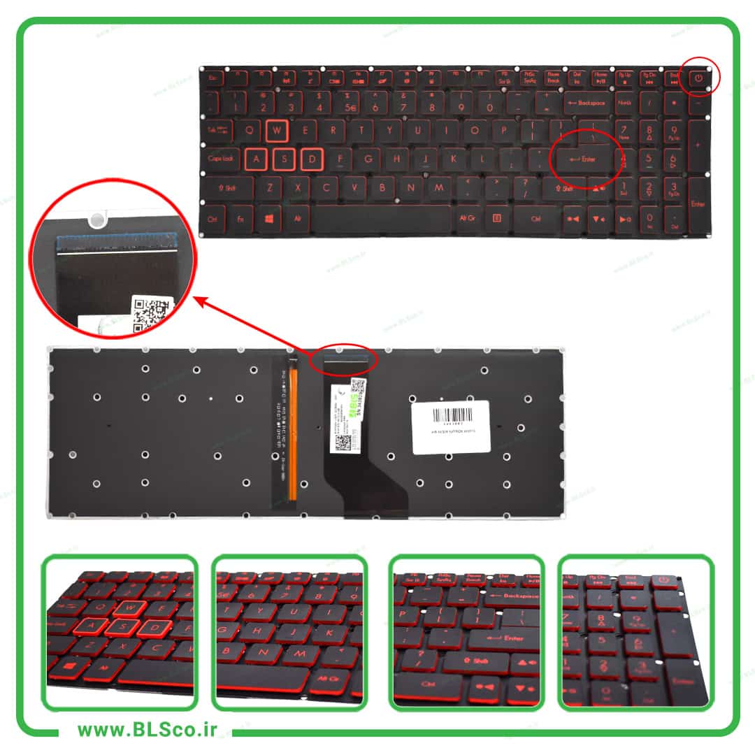 کیبورد لپ تاپ ایسر NITRO 5 AN515-51 اینتر کوچک بکلایت‌‌دار بدون فریم