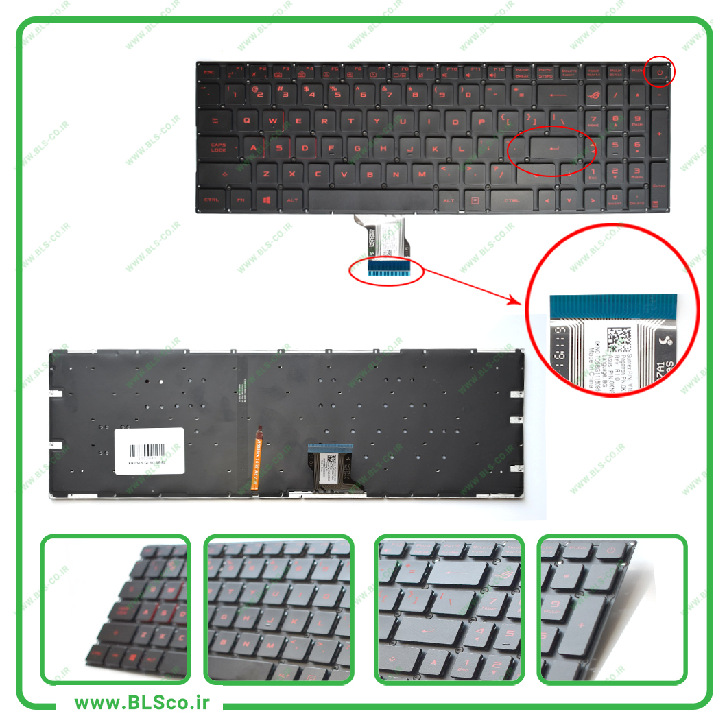 کیبورد لپ تاپ ایسوس Asus GL502 اینتر کوچک بکلایت‌دار — تصویر ۲