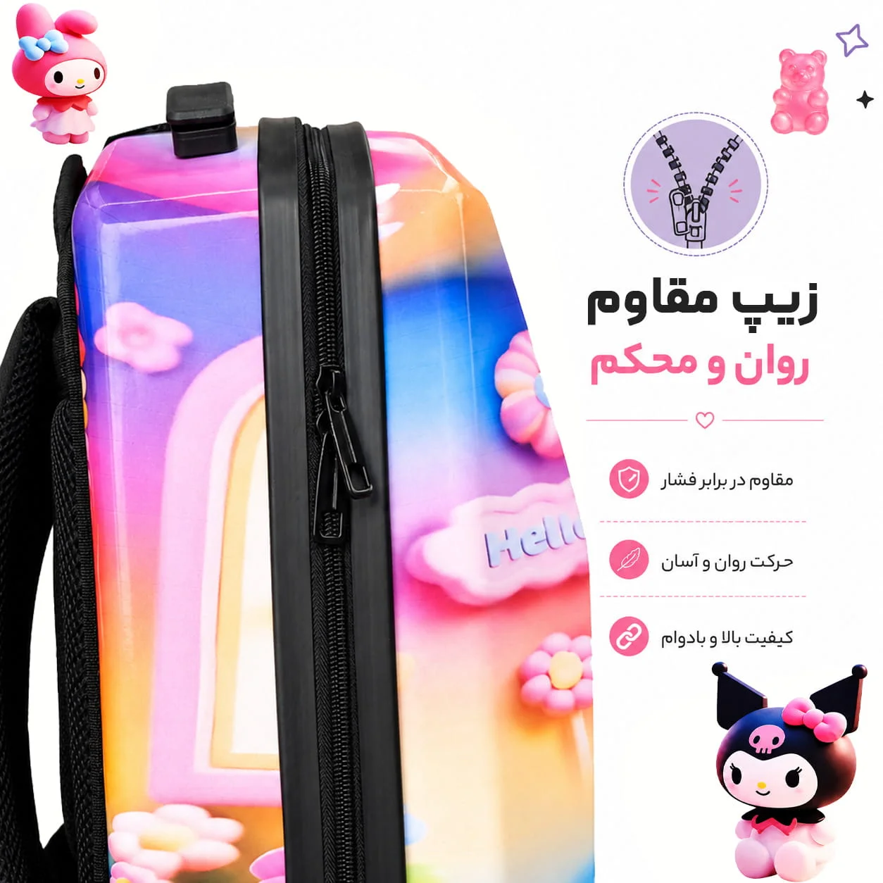 کوله پشتی مدرسه مارینوکس مارول طرح کرومی (KUROMI PINK) — تصویر ۵