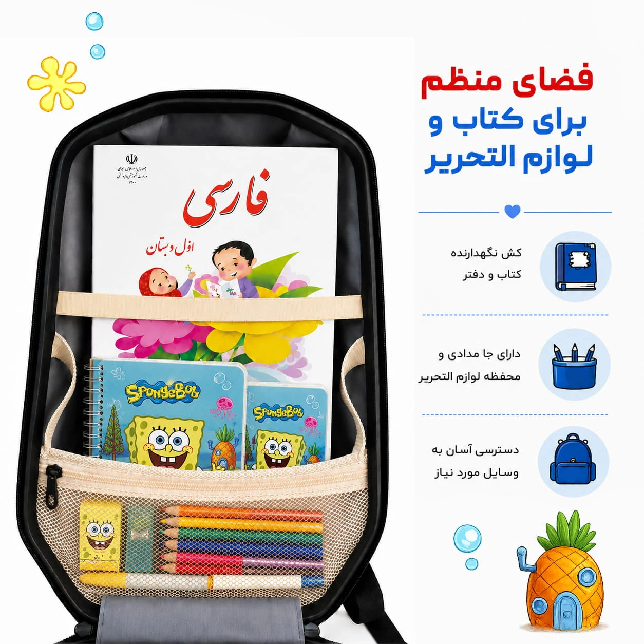 کوله پشتی مدرسه مارینوکس مارول باب اسفنجی | شاد و مهندسی‌شده — تصویر ۴