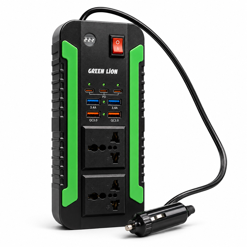 مبدل برق و شارژ داخل خودرو گرین لاین مدل Spark ظرفیت 300 وات