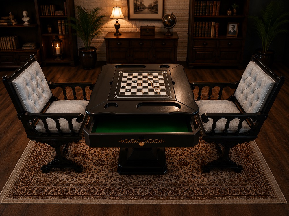 میز بازی هفت منظوره لوکس به همراه صندلی و پاف — تصویر ۸