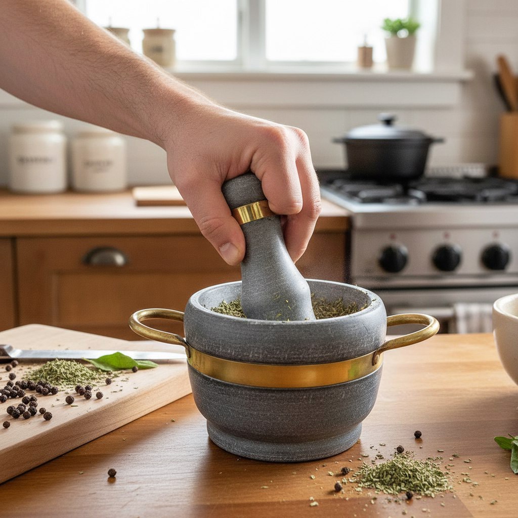 هاون سنگی با دسته برنج