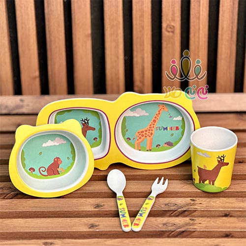ست ۵ تکه ظرف غذا بامبو کودک طرح جنگل – پاندا Fun – ماداگاسکار