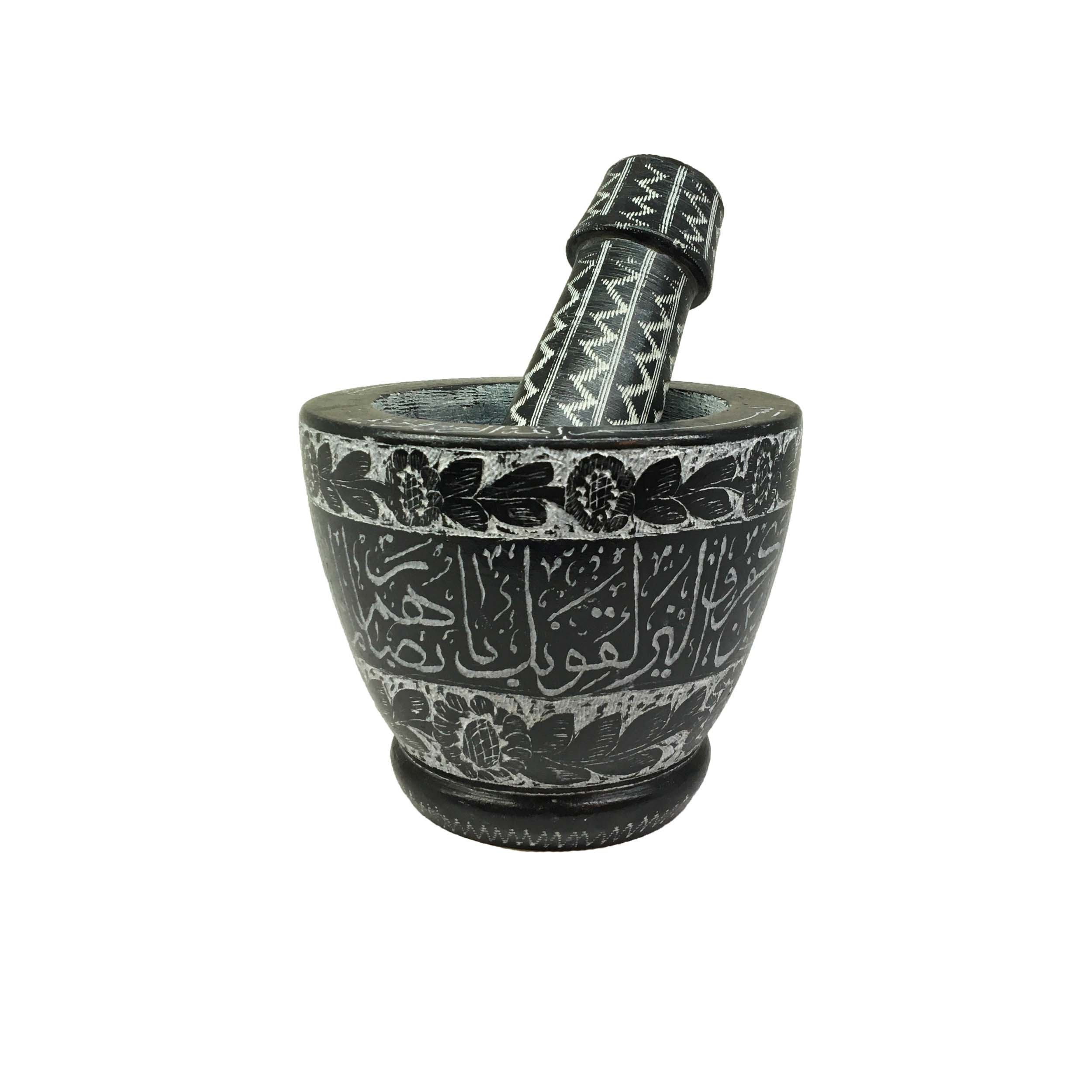 هاون سنگی قلم زنی شده طرح و ان یکاد — تصویر ۳