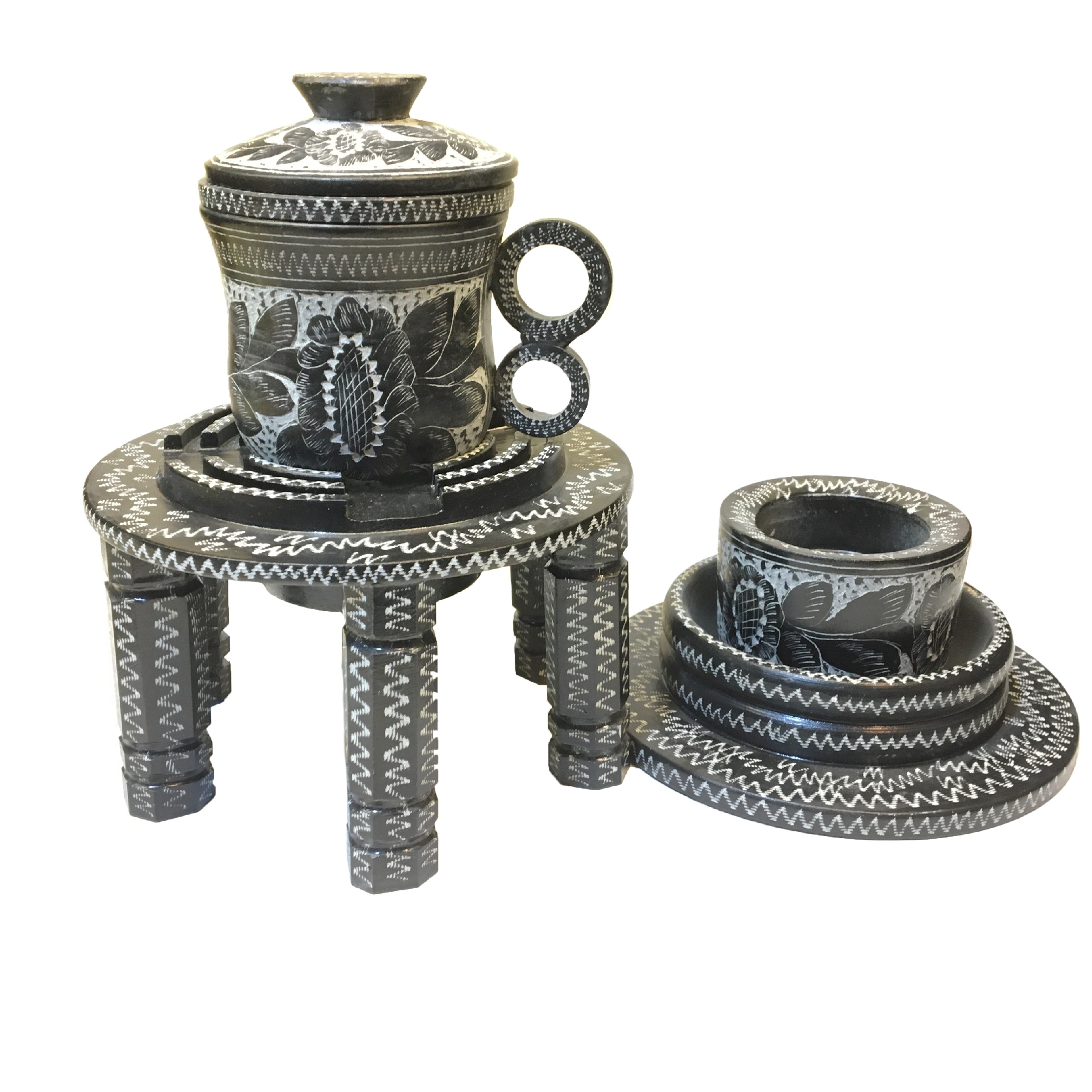 سرویس دمنوش ساز سنگی طرح گلسنگ مجموعه سه عددی — تصویر ۴