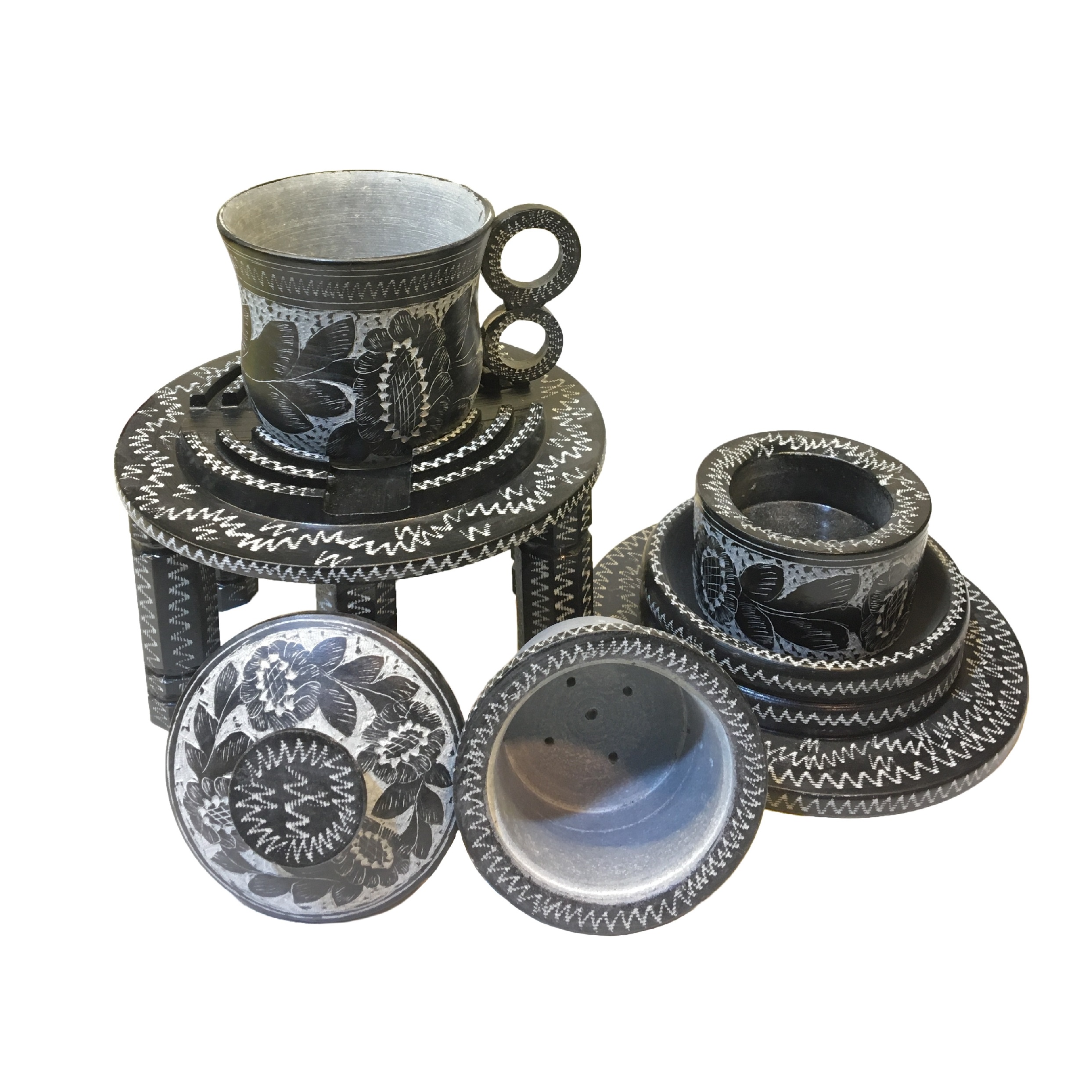 سرویس دمنوش ساز سنگی طرح گلسنگ مجموعه سه عددی — تصویر ۵