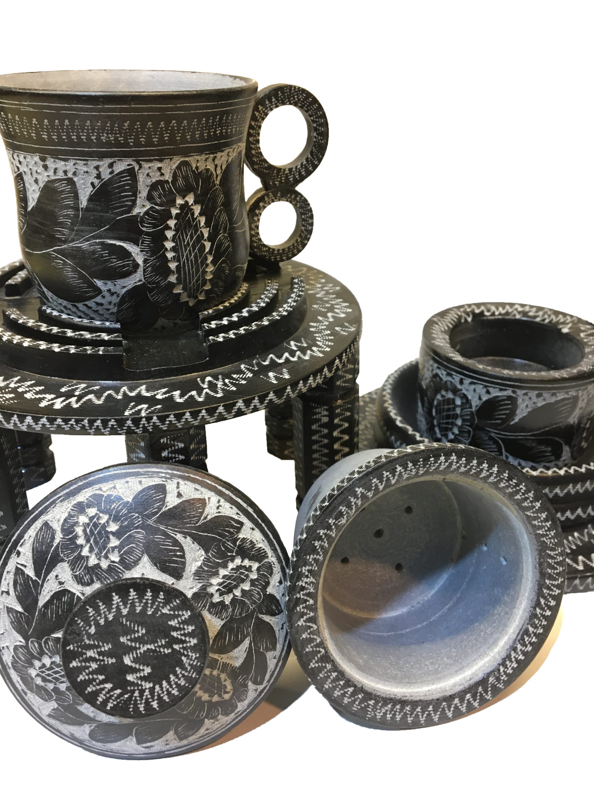 سرویس دمنوش ساز سنگی طرح گلسنگ مجموعه سه عددی — تصویر ۶