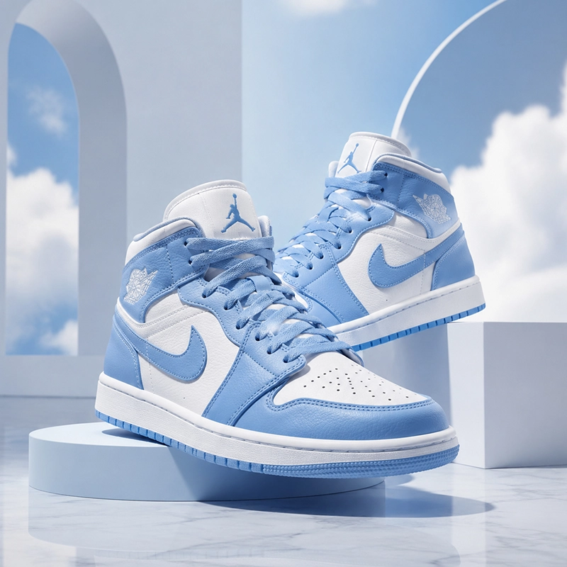 کتانی زنانه و مردانه برند نایکی مدل Air Jordan 1 رنگ آبی سفید — تصویر ۷