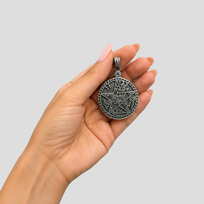 پلاک و گردنبند استیل طرح پنتاگرام مدل Seal of solomon کد Njd-26E0476 — تصویر ۵
