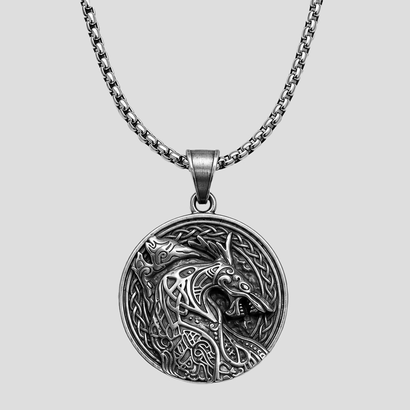 پلاک و گردنبند دو رو استیل وایکینگی طرح Howling Wolf کد Njd-26E0501 — تصویر ۲