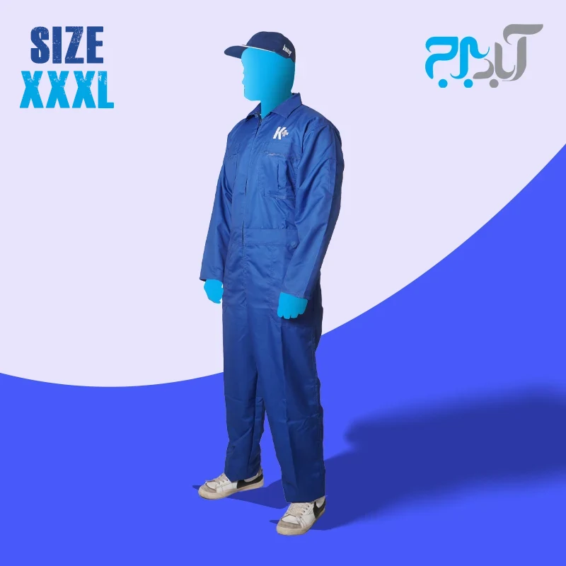 لباس کار سرهمی آبی با گلدوزی +K سایز سه ایکس لارج ( 3XL) — تصویر ۲