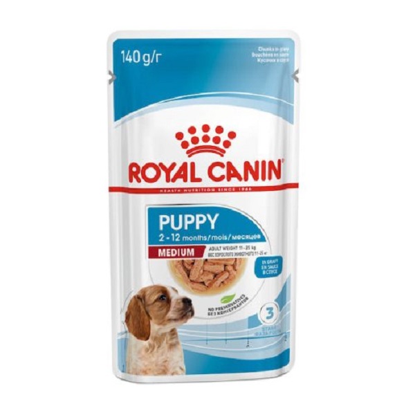 غذای پوچ توله سگ رویال کنین مدیوم پاپی ROYAL CANIN MEDIUM PUPPY 140G