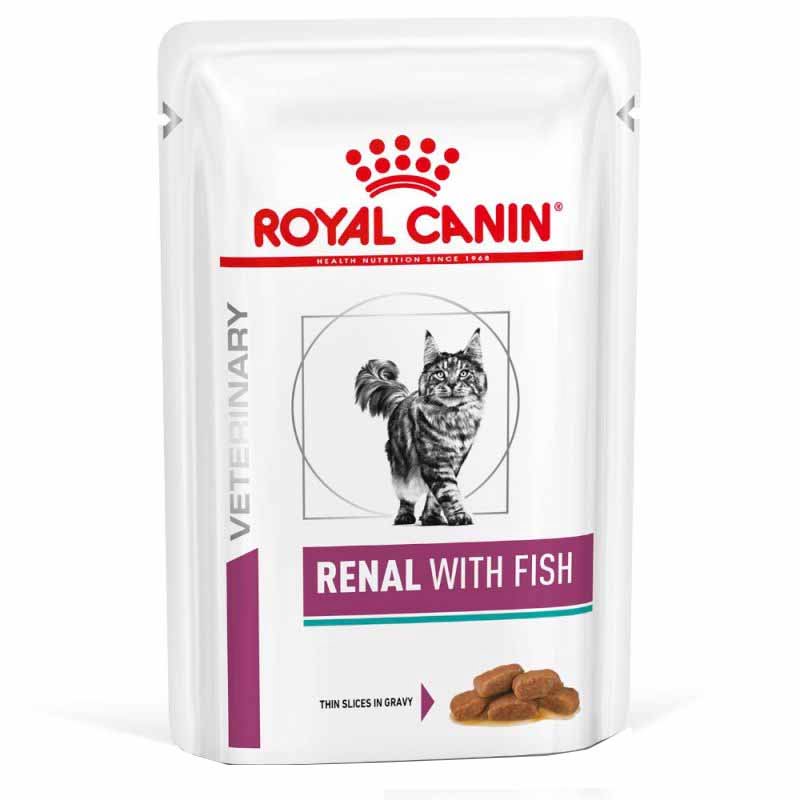 غذای پوچ درمانی گربه رویال کنین رنال طعم گوشت ماهی ROYAL CANIN RENAL WITH FISH 85G