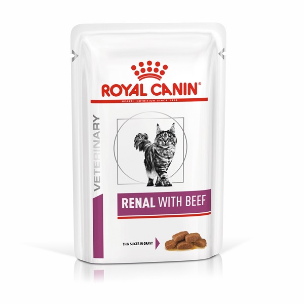غذای پوچ درمانی گربه رویال کنین رنال طعم گوشت گاو ROYAL CANIN RENAL WITH BEEF 85G