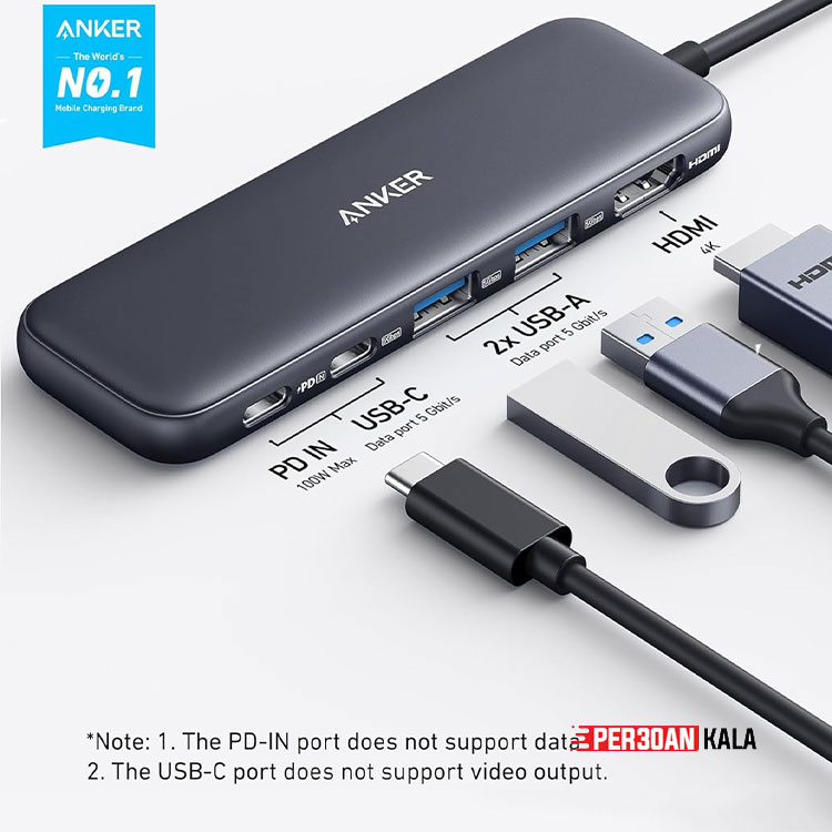 هاب شارژر 5 در 1 اَنکر مدل 332 Anker 332 USB-C Hub (5-in-1) with 4K HDMI Display 5Gbps (ویتنام) اورجینال — تصویر ۷