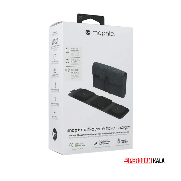 شارژر بی‌سیم موفی مدل Mophie Snap+ Multi-Device Travel Charger (برند آمریکایی)