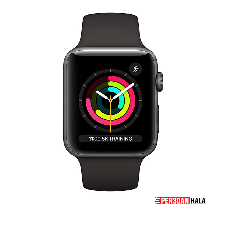 ساعت هوشمند اپل واچ 3 سایز ۴۲ Apple Watch Series 3 42mm Aluminum Case with Black Sport Silicon Band