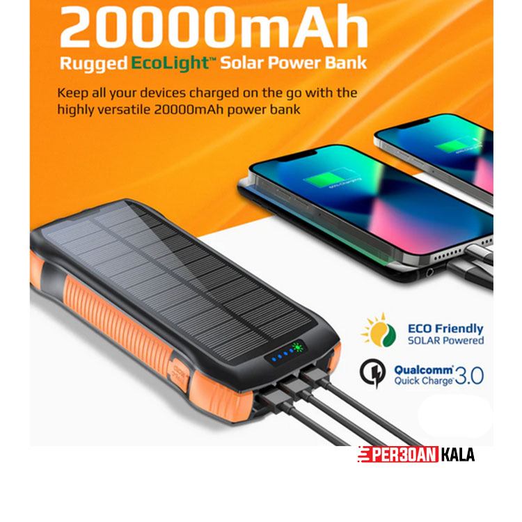 پاور بانک خورشیدی 20000mAh Wireless Rugged EcoLight™ Solar برند promate — تصویر ۵