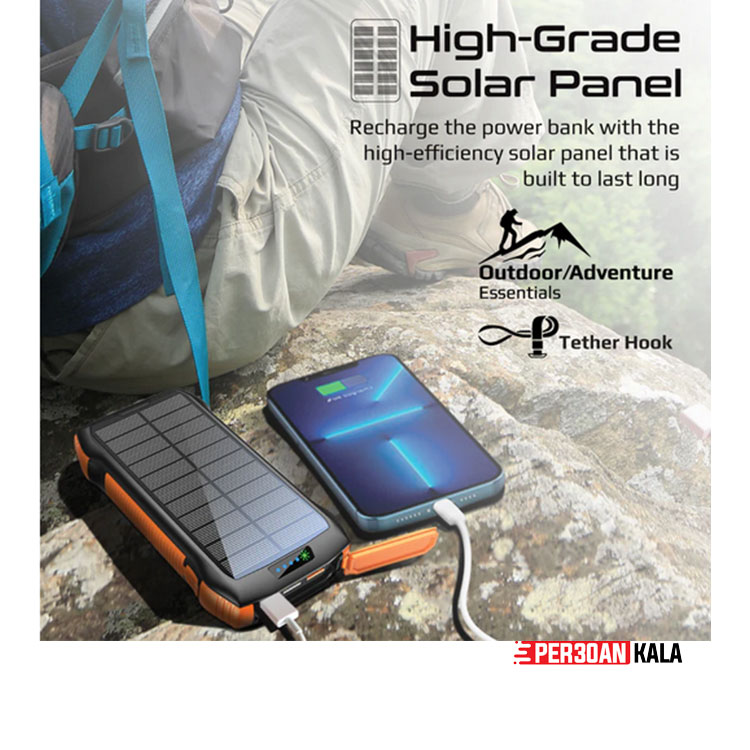 پاور بانک خورشیدی 20000mAh Wireless Rugged EcoLight™ Solar برند promate — تصویر ۸