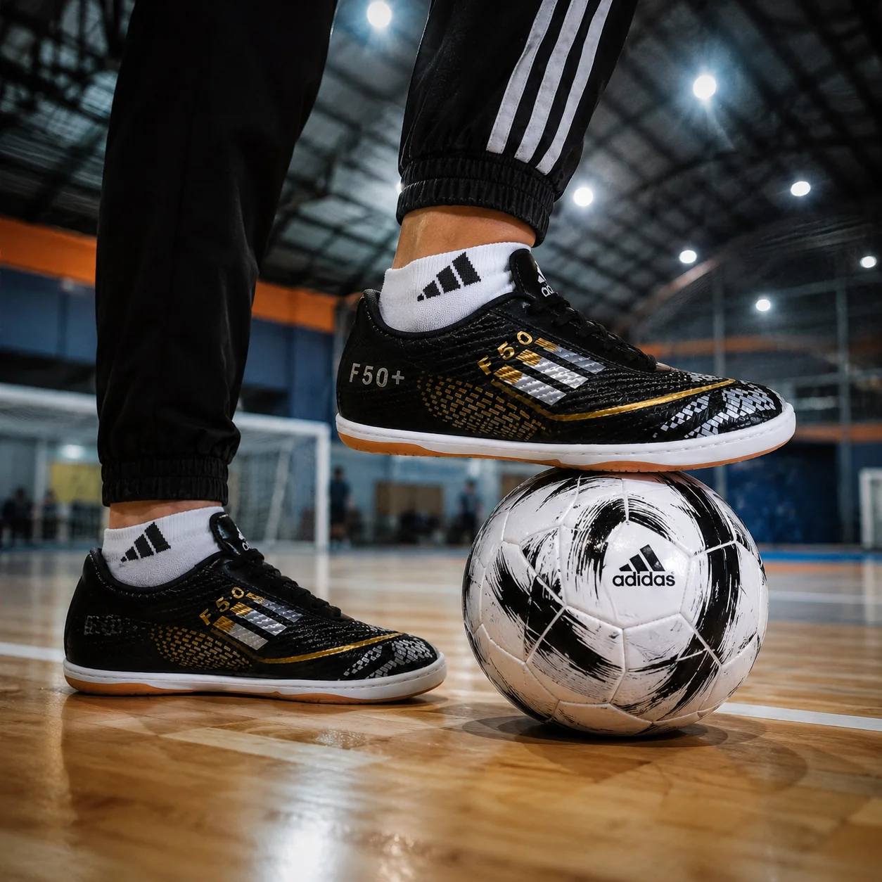 کتانی ورزشی فوتسال سالنی پسرانه مدل آدیداس(ADIDAS)|سایز36-40|مشکی-نارنجی|دوردوخت